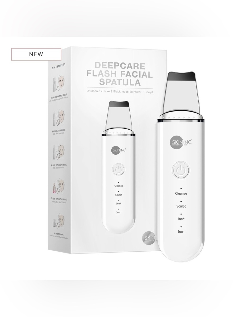 SKININC White Deepcare Flash Facial Spatula Ultrasonic Skin Tool-NIB